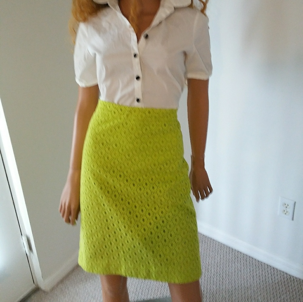 J.Crew No 2 chartreuse eyelit pencil skirt NWt 8 - Picture 4 of 9